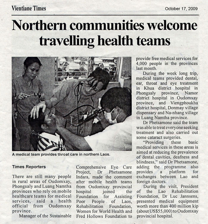 Vientiane Times Article - October 2009
